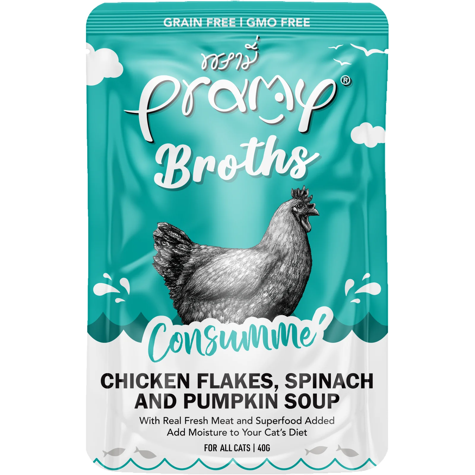 Pramy Broths Consumme' Chicken flakes, Spinach & Pumpkin Soup 40g