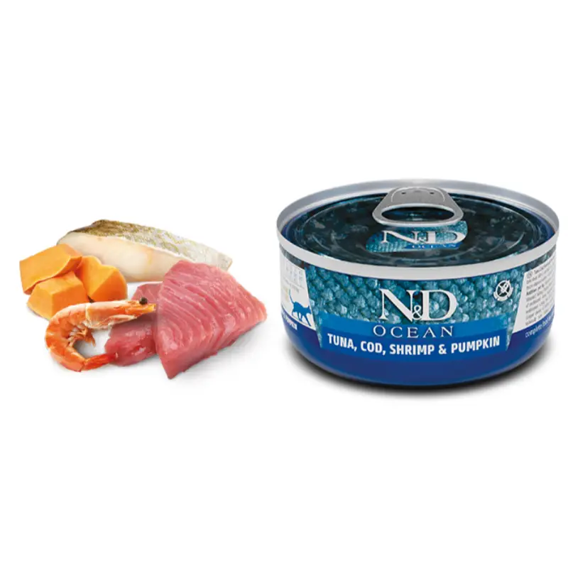 FARMINA N&D CAT OCEAN TUNA, COD, SHRIMP & PUMPKIN 70 GR